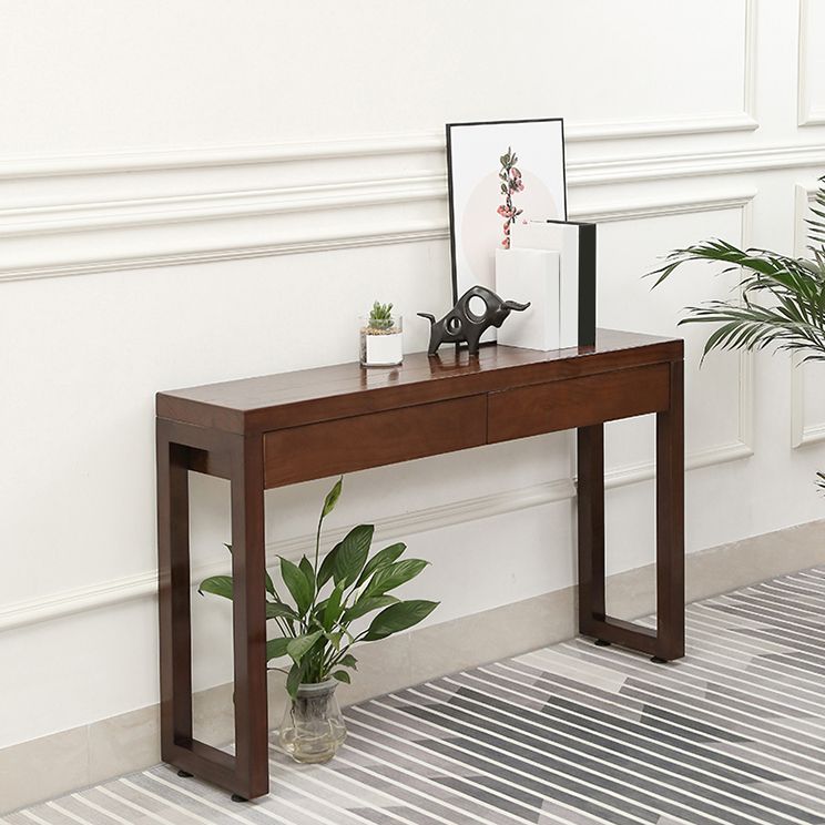 Tavolo di divano console con 2 cassetti nel tavolo console in legno marrone scuro