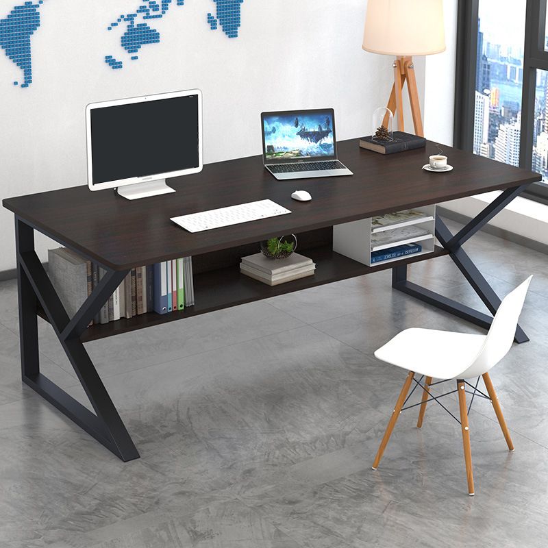 Industrial Curved Computer Desk Sled Office Desk with Storage Shelf Clearhalo 'furn' 'furn_office_desk' 'Furniture' 'Office Desks' 'Office Furniture' 'office_desk' 1200x1200_1073b60d-d0ff-4010-9984-30c687c19a80