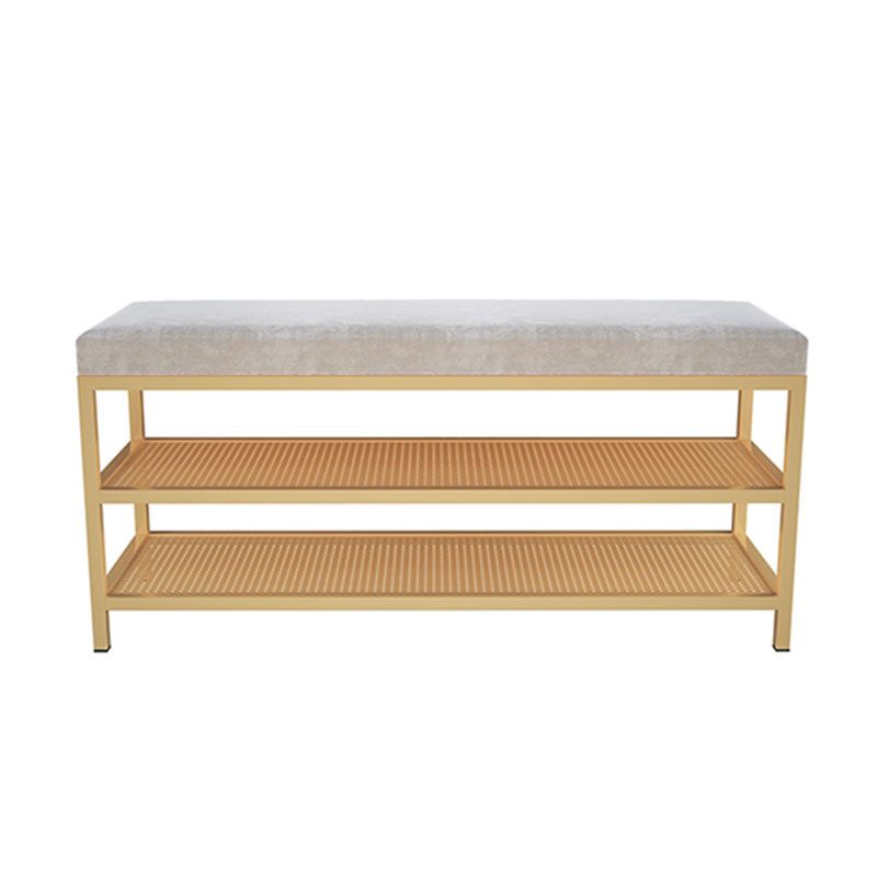 Glam Entryway Cushioned Bench Metal Seating Bench with Shoe Storage Clearhalo 'Benches' 'Chairs & Seating' 'furn' 'furn_benches' 'Furniture' 'Living Room Furniture' 1200x1200_10747499-559c-413f-bd4c-7e73075cdea2