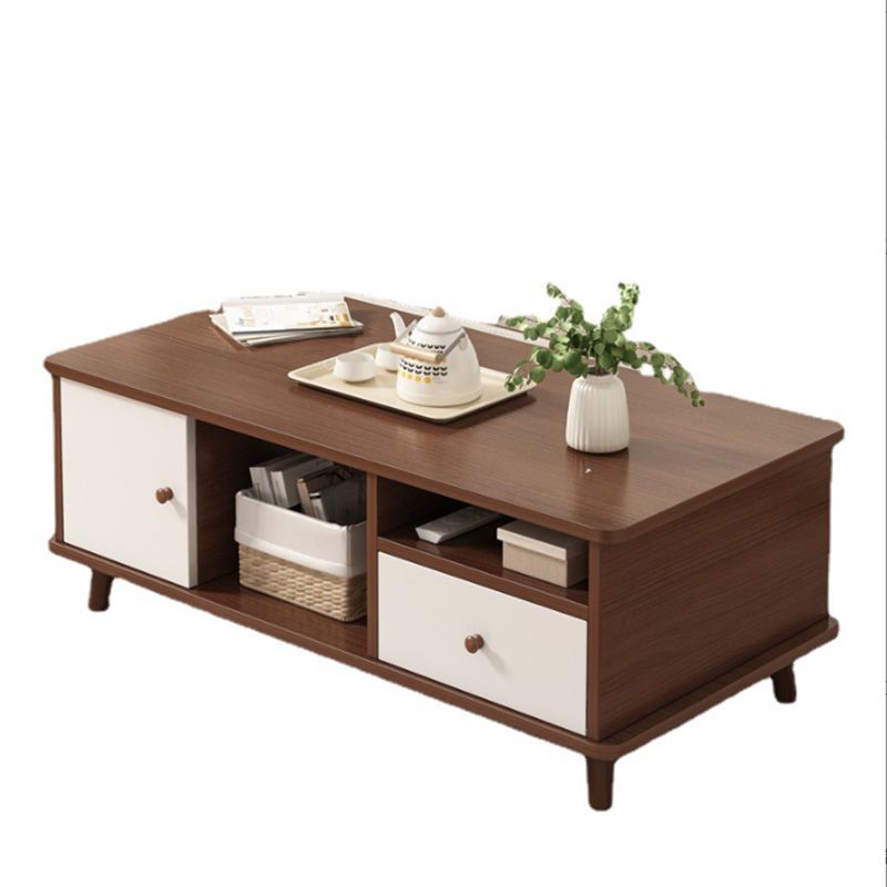 Rectangular Wooden Coffee Table 1 Single Cocktail Table with Storage Drawers