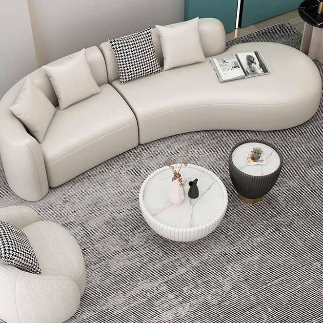 White Curved Seating Tight Back Tuxedo Arm Sofa for Living Room