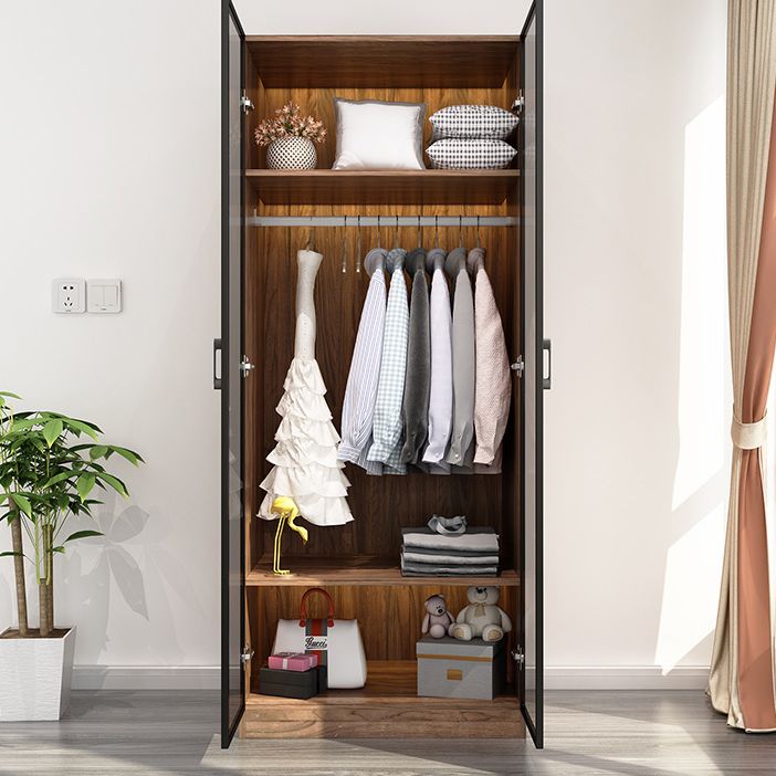 Modern Freestanding Wardrobe Armoire Tempered Glass Doors Wardrobe with Shelves