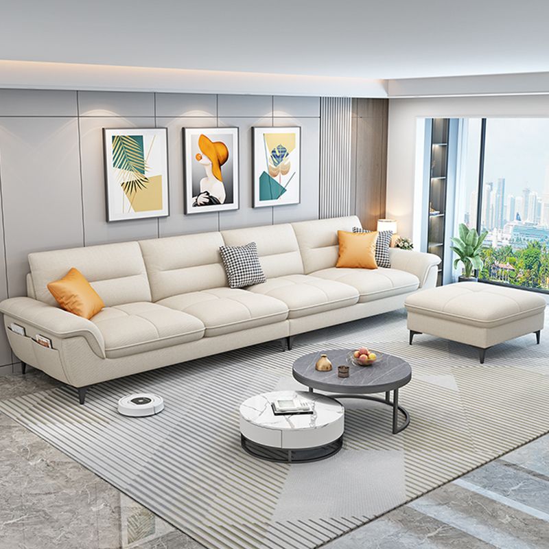 Contemporary Cotton/Faux Leather Sofa Square Arm Couch with Cushion Back Clearhalo 'furn' 'furn_sofas' 'Furniture' 'furniture_sofas' 'Living Room Furniture' 'Sofa' 'sofas' '„Éõ„Éº„É†' 1200x1200_107d4fb3-01f3-44cd-a0ba-e6f7f87fc5fc