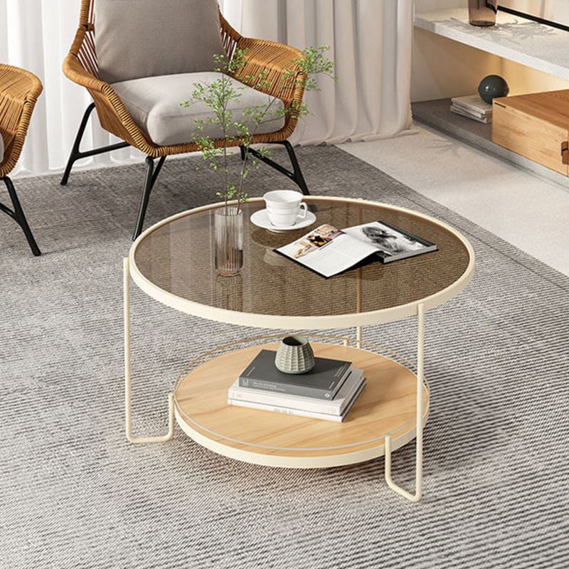 Tavolino da caffè rotondo in vetro Tavolo da cocktail tipo base a 3 gambe con contenitore