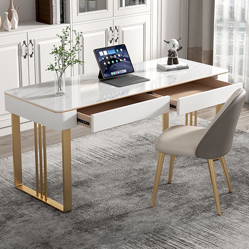 Bureau d'écriture contemporain en pierre avec bureau de bureau rectangulaire avec 2 tiroirs