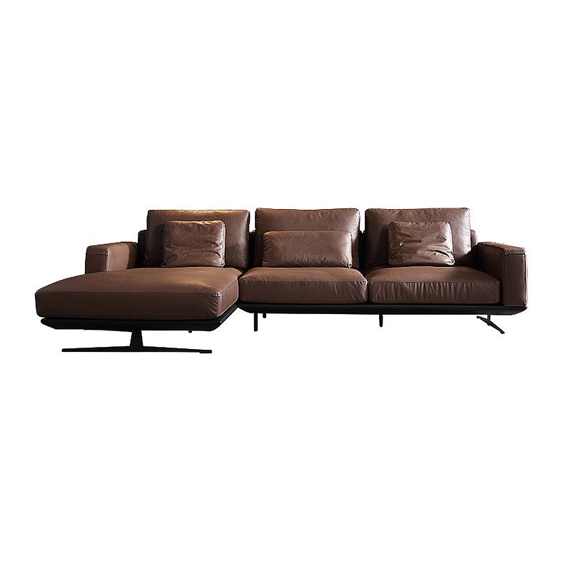 Square Arm Sofa and Chaise Genuine Leather Dark Brown Sectional for Living Room Clearhalo 'Furniture' 'kitchen' 'kitchen_sectionals' 'Living Room Furniture' 'Sectionals' 1200x1200_107f79b4-b47c-410f-9268-d960e10c8dd0