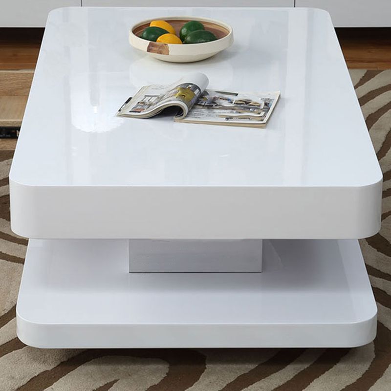 Rectangular White Glass/Wood Coffee Table Block 1 Single Cocktail Table with Drawer