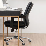 Black Modern Leather Office Chair Adjustable Seat Height Fixed Arms with Wheels