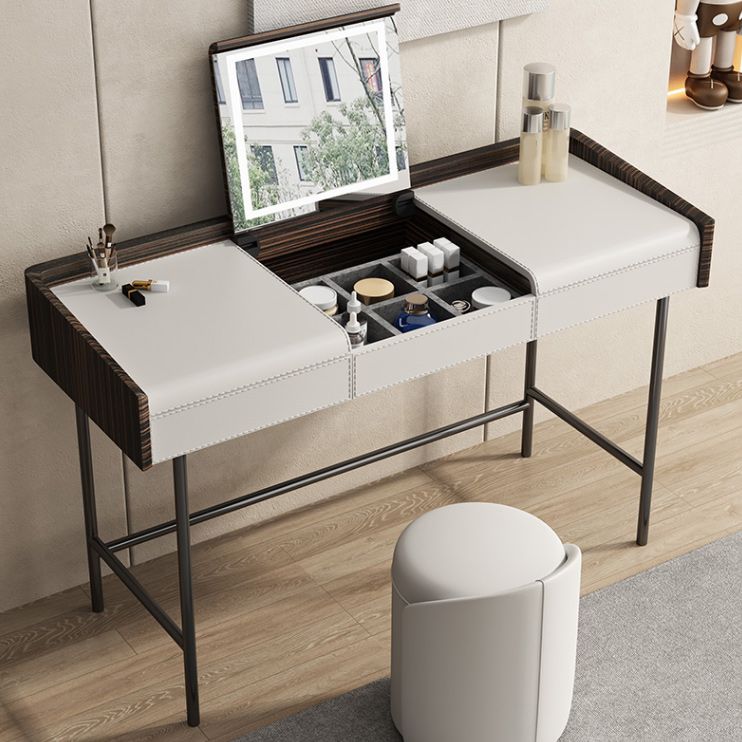 Flip-Top Make-up Vanity Wood Vanity Dressing Table with 2 Storage Drawers