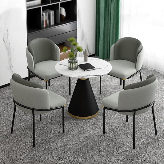 Glam Round Dinette Set 1/2/4/5 Pieces Black Dining Table Set with White Sintered Stone Top Clearhalo 'Dining Room Sets' 'Dining Tables & Seating' 'dining_room_set' 'furn' 'furn_dining_room_set' 'Furniture' 'furniture_dining_room_set' 'Kitchen & Dining Furniture' 1200x1200_10883807-915d-450c-86dc-aec54ccfbd00