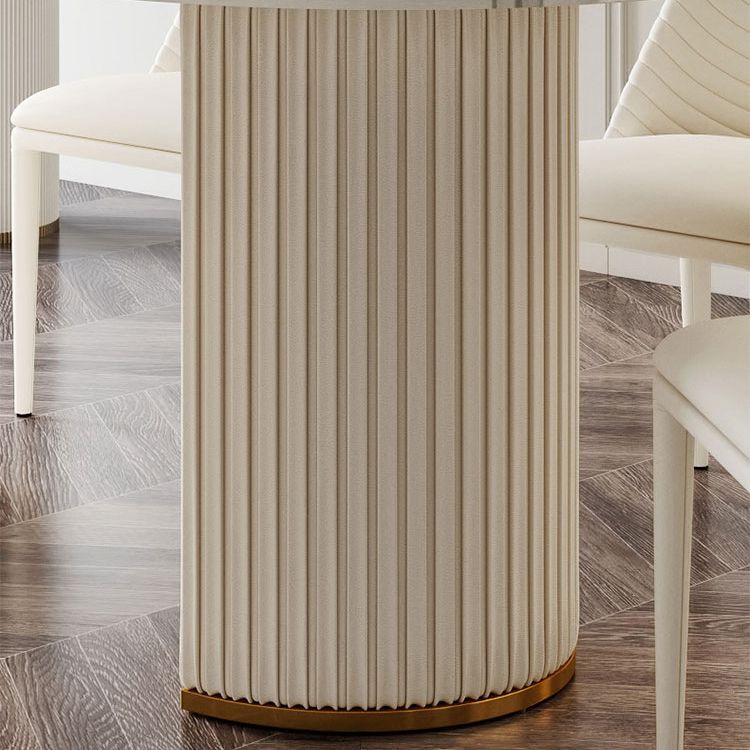 キッチン用のホワイトオーバルストーンダイニングテーブルダブルペデスタル家具