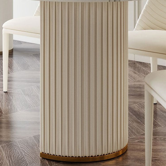 キッチン用のホワイトオーバルストーンダイニングテーブルダブルペデスタル家具