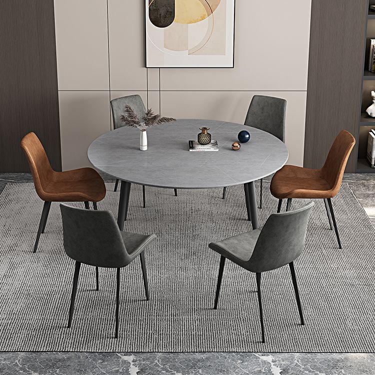 Contemporary Round Dining Table Sintered Stone Dining Table with 4 Black Legs Clearhalo ' dining_table' 'Dining Tables & Seating' 'Dining Tables' 'furn' 'furn_dining_table' 'Furniture' 'furniture_dining_table' 'Kitchen & Dining Furniture' 'kitchen&dining_furn' 'kitchen' 'kitchen_dining_table' 1200x1200_108bf2ff-e4bd-44f5-8bd0-7aa543ae1efc