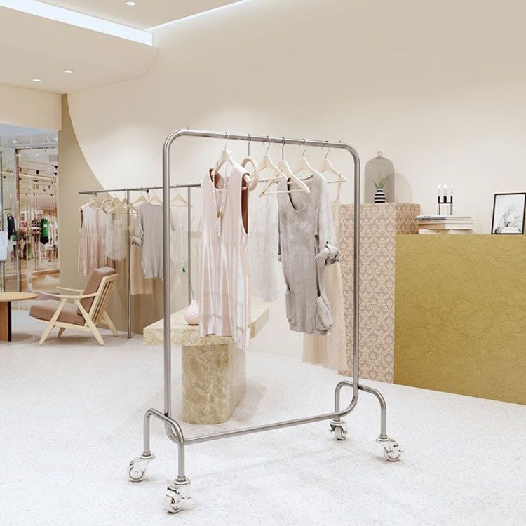 Industrial Style Metallic Coat Hanger Free Standing Coat Rack with 4 Wheels Clearhalo 'Entry & Mudroom Furniture' 'furn' 'furn_hall_tree_coat_racks' 'Furniture' 'Hall Trees & Coat Racks' 'hall_tree_coat_racks' 1200x1200_108e6366-593f-4e7d-a05e-4313342274fe