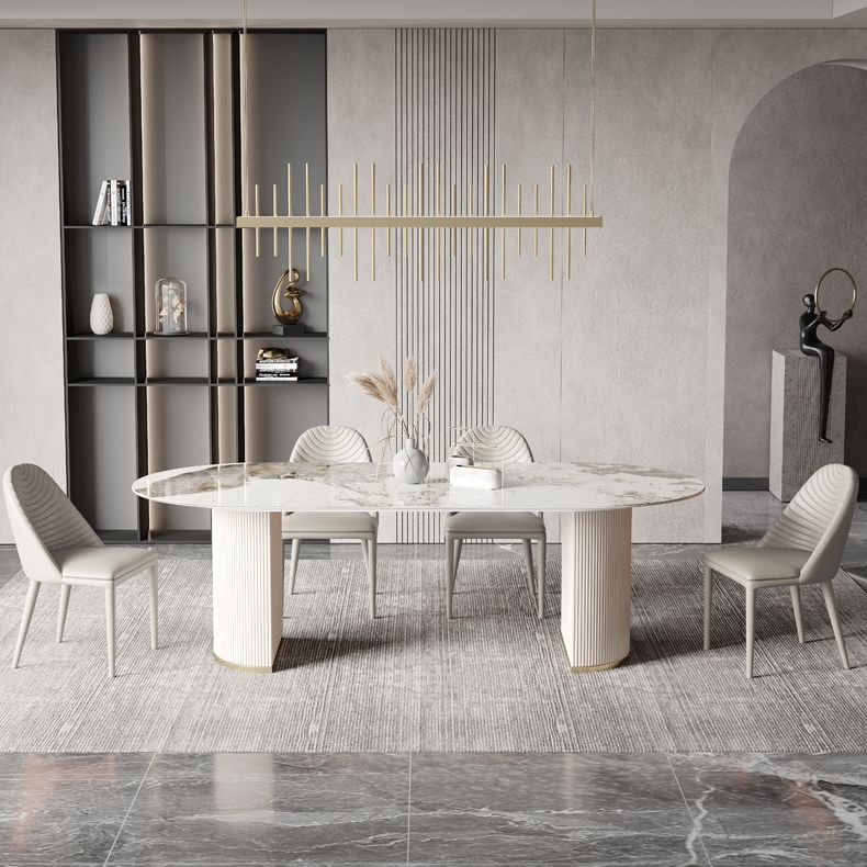 Traditional Luxury Dining Table Sintered Stone Oval Table for Home Clearhalo 'Dining Tables & Seating' 'Dining Tables' 'dining_table' 'furn' 'furn_dining_table' 'Furniture' 'Kitchen & Dining Furniture' 1200x1200_10905adc-884b-454d-95cf-07f505c04260