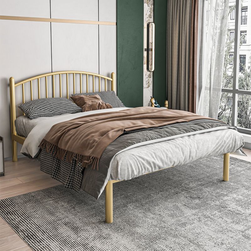 Metal Glam Slat Bed with Headboard Standard Bed with Metal Legs Clearhalo 'Bedroom Furniture' 'Beds' 'furn' 'furn_beds' 'Furniture' 1200x1200_1091b765-ecfa-4034-b28b-d7e48d727173