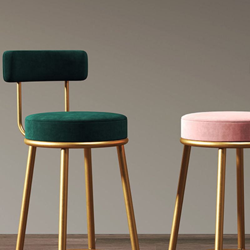Nordic Armless Backrest Counter Stool Iron Cafe Bar Stool with Velvet Cushion and Pedal Clearhalo 'Bar Furniture' 'Bar Stools' 'bar_stools' 'furn' 'furn_bar_stools' 'Furniture' 'furniture_bar_stools' 'Kitchen & Dining Furniture' 1200x1200_1092a7e8-4c2e-40c3-bf30-d1f7d30d6b31