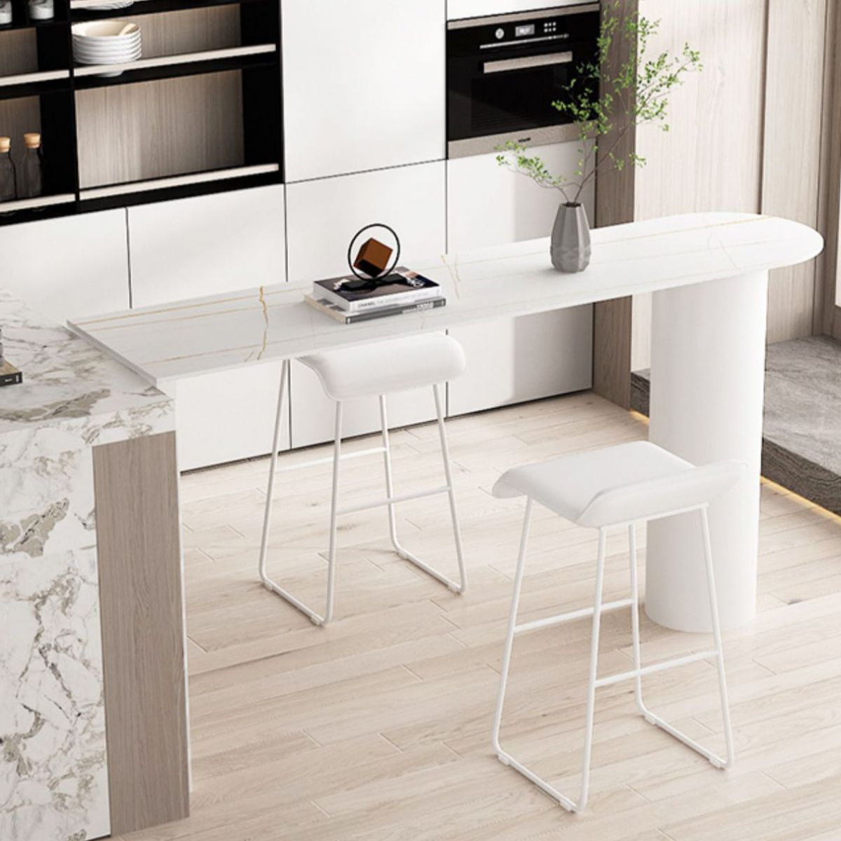 Banda bar da barra da barra da bar di pietra in stile contemporaneo con doppio piedistallo