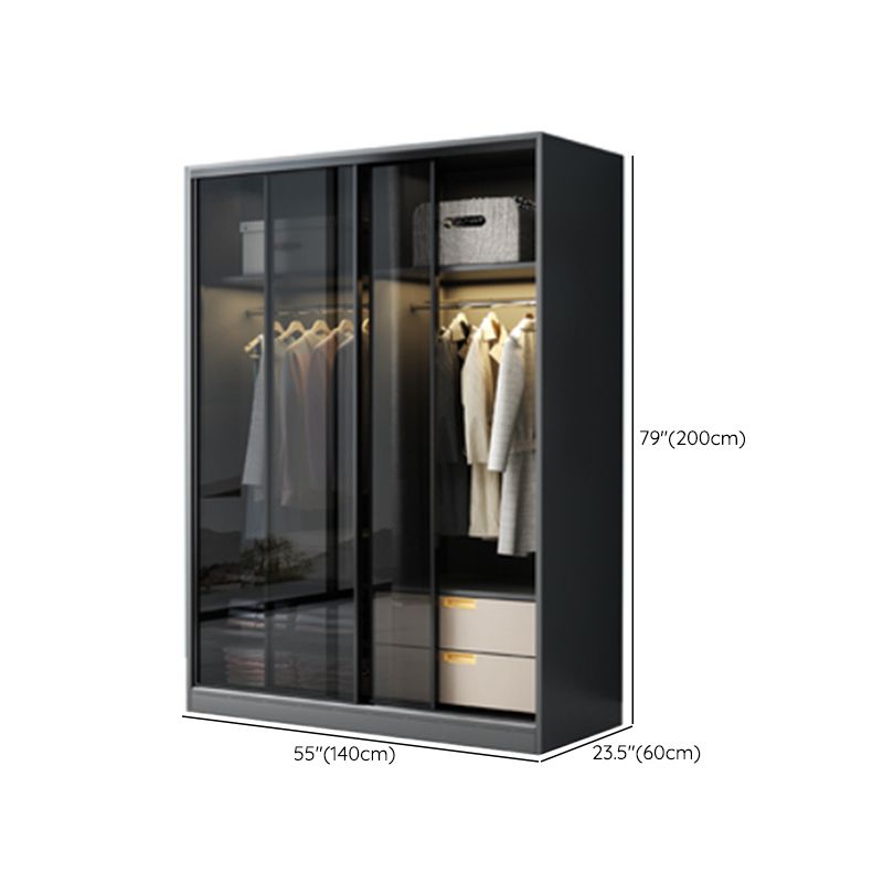 Contemporary Wood and Tempered Glass Wardrobe Freestanding Wardrobe Armoire without Light Clearhalo 'Armoires & Wardrobes' 'armoires_wardrobes' 'Bedroom Furniture' 'furn' 'furn_armoires_wardrobes' 'Furniture' 1200x1200_109405ac-76e5-421e-935b-d326f13e74eb