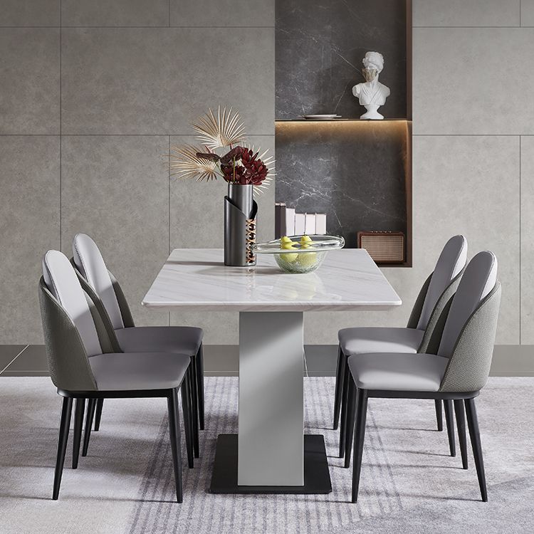Rectangle Stone Top Dining Table Metal Pedestal Dining Table for Dining Room Clearhalo 'Dining Tables & Seating' 'Dining Tables' 'dining_table' 'furn' 'furn_dining_table' 'Furniture' 'Kitchen & Dining Furniture' 1200x1200_10964ef8-ad5f-4d64-bcd5-6ba743c1e4d7