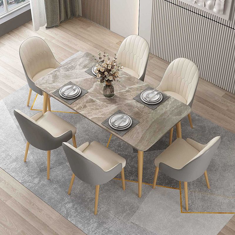 Mesa de comedor rectangular de 4 patas, mesa de piedra moderna para cocina