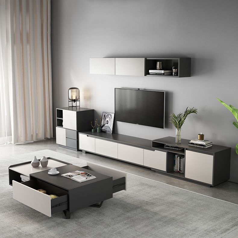 Modern TV Stand With Glide Drawer , Grey , TV Cabinet with Storage Clearhalo 'furn' 'furn_tv_stands_entertainment_centers' 'Furniture' 'Living Room Furniture' 'TV Stands & Entertainment Centers' 'TV Stands & Media Storage Furniture' 'tv_stands_entertainment_centers' 1200x1200_109828f4-5f33-45c1-a2a9-ae983a548e92