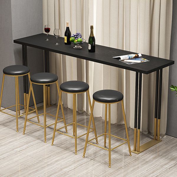 Nordic Style Bar Table Pine Top Pub Table with Black-gold Frame (only table) Clearhalo 'Bar Furniture' 'Bar Tables' 'bar_tables' 'furn' 'furn_bar_tables' 'Furniture' 'furniture_bar_tables' 'Kitchen & Dining Furniture' 'kitchen&dining_furn' 'kitchen' 1200x1200_1099fd3e-03e0-40cb-979a-17b6fc73eebe