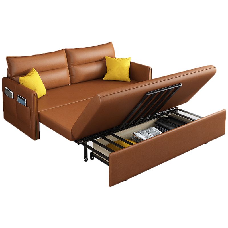 Convertible Contemporary Square Arm Faux Leather Bed Sofa Couch