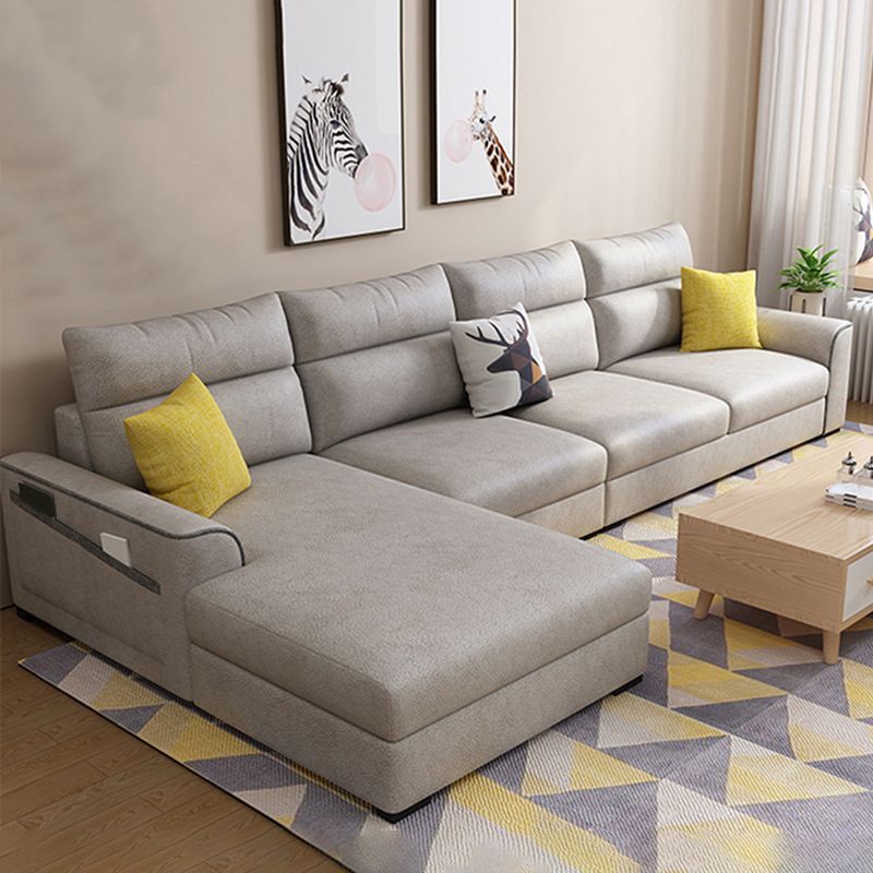 Modern 3-seater Fabric/Faux Leather Sectional Flared Arm Sofa & Chaise Clearhalo 'furn' 'furn_sectionals' 'Furniture' 'Living Room Furniture' 'Sectionals' 1200x1200_109dee9c-8866-437d-abdc-9ab81d493ee7