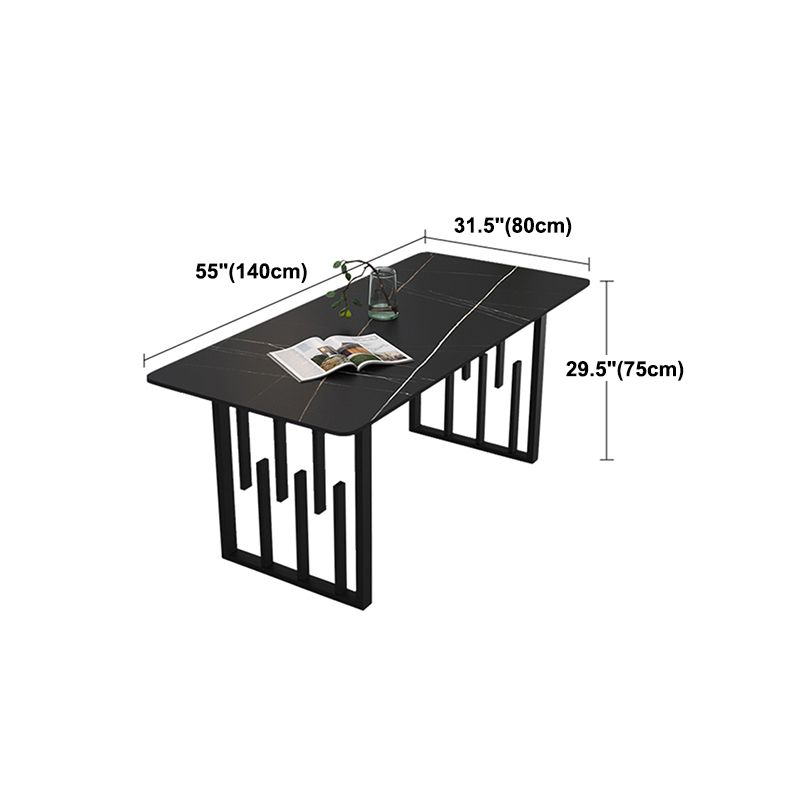 Glam Style Stone Top Double Pedestal Table Home Rectangle Dining Table Clearhalo 'Dining Tables & Seating' 'Dining Tables' 'dining_table' 'furn' 'furn_dining_table' 'Furniture' 'furniture_dining_table' 'Kitchen & Dining Furniture' 'kitchen' 'kitchen_dining_table' 1200x1200_109faf30-e78b-4dcb-b3fd-10d366208778
