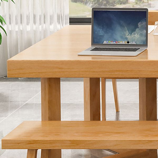Rectangle Wood Color Dining Table Solid Wood Table Modern with Double Pedestal Clearhalo ' dining_table' 'Dining Tables & Seating' 'Dining Tables' 'furn' 'furn_dining_table' 'Furniture' 'furniture_dining_table' 'Kitchen & Dining Furniture' 'kitchen&dining_furn' 'kitchen' 'kitchen_dining_table' 1200x1200_10a1ca2f-9113-4891-9985-07067982383e