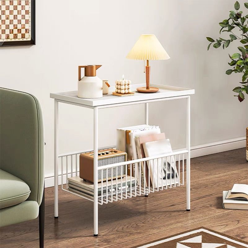 Tavolo laterale superiore del vassoio rettangolare Iron Iron 4 gambe Tavolino con archiviazione