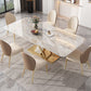 Juego de mesa de comedor de piedra gris brillante 1/4/5/7 PCS Glam Dinette Juego con sillas de cuero