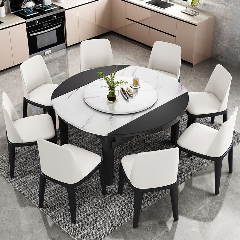 Round Marble Dining Table Modern 4 Legs Dining Table with Leaf Extension Clearhalo 'Dining Tables & Seating' 'Dining Tables' 'dining_table' 'furn' 'furn_dining_table' 'Furniture' 'furniture_dining_table' 'Kitchen & Dining Furniture' 'kitchen' 'kitchen_dining_table' 1200x1200_10a662d4-2b4b-4350-8c38-1843159d0f98