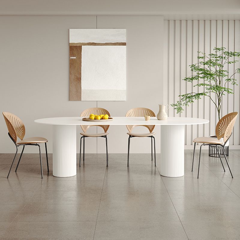 White Oval Dining Table Stone Top Dining Table with Double Pedestal Clearhalo 'Dining Tables & Seating' 'Dining Tables' 'dining_table' 'furn' 'furn_dining_table' 'Furniture' 'Kitchen & Dining Furniture' 1200x1200_10a7cdba-3461-4309-a705-6efcb4aa9d63
