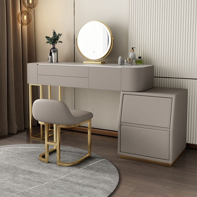 Steen top make-up ijdelheid bruin massief hout ijdelheid kleedtafel set met 5 laden