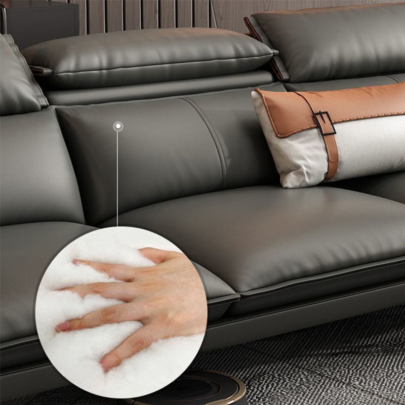 Glam Sofa Chaise Faux Leather Living Room Pillow Top Arm Sofa