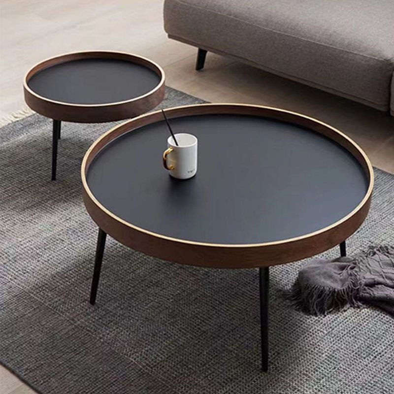 Round Black/Brown Metal Coffee Table Tray Top Cocktail Table