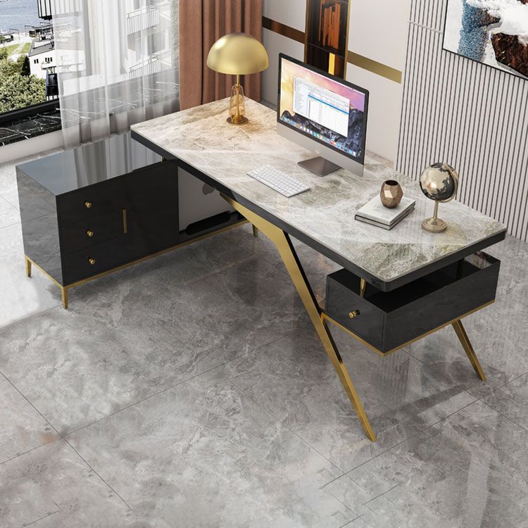 Gestione della gestione dei cavi a forma di esecutivo scrivania per la casa in pietra con cassetti