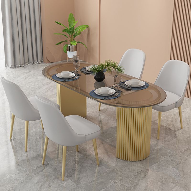 Modern Style Dining Table Oval Double Pedestal Table for Home Use Clearhalo 'Dining Tables & Seating' 'Dining Tables' 'dining_table' 'furn' 'furn_dining_table' 'Furniture' 'furniture_dining_table' 'Kitchen & Dining Furniture' 'kitchen' 'kitchen_dining_table' 1200x1200_10b62003-bec2-4ae8-8d5c-60069737c552