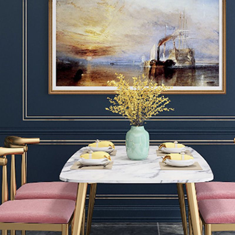 Traditional Luxury Rectangle Dining Table White Faux Marble Top Table for Home Clearhalo 'Dining Tables & Seating' 'Dining Tables' 'dining_table' 'furn' 'furn_dining_table' 'Furniture' 'Kitchen & Dining Furniture' 1200x1200_10baefdb-b216-477a-971c-124684273c03