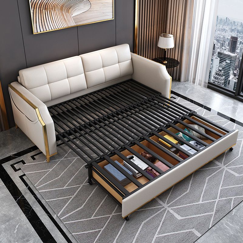 White Sleeper Sofa Faux leather Sofa Bed with Detachable Mattress