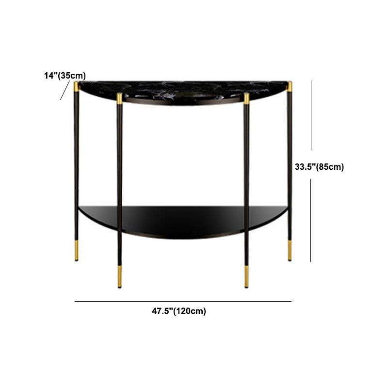 Table de sofá de consola de mármol Glamble Mesa de media luna con estantes para Hall