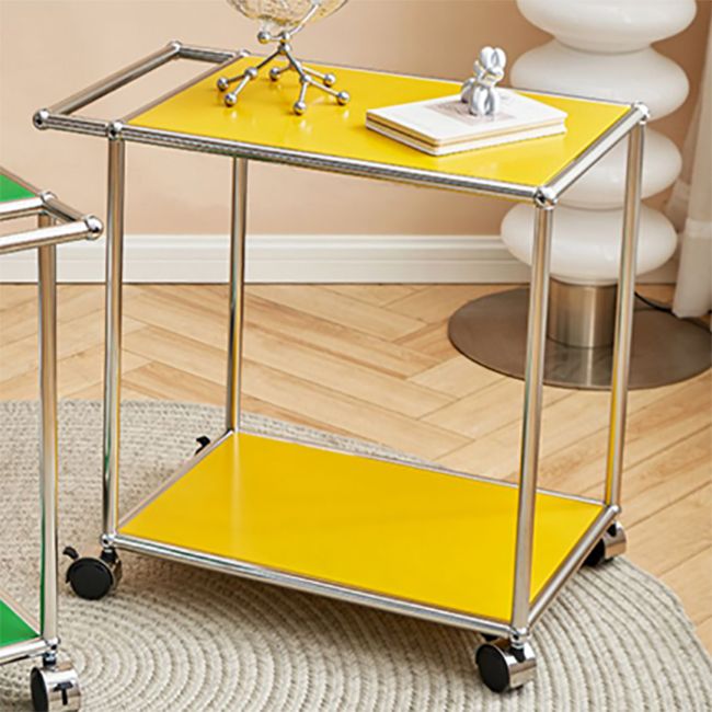 Medieval Modern Style Rectangular Metal Side Table with Wheel Base Design