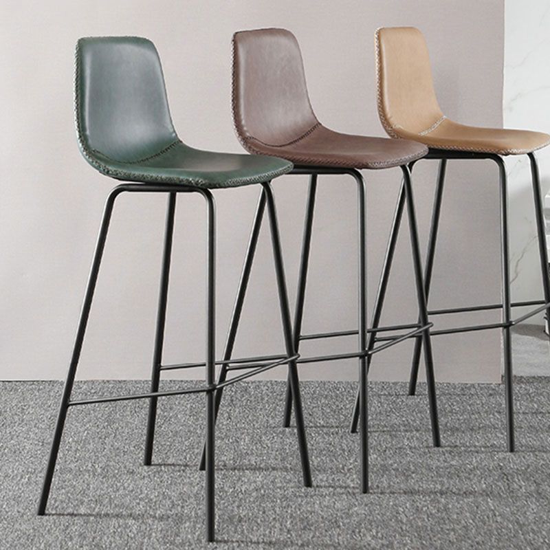 Nordic Backrest Counter Stool Iron Kitchen Bar Stool with Leather Cushion and Pedal Clearhalo 'Bar Furniture' 'Bar Stools' 'bar_stools' 'furn' 'furn_bar_stools' 'Furniture' 'furniture_bar_stools' 'Kitchen & Dining Furniture' 1200x1200_10c13170-01e3-461d-abd0-106c01acb7ef