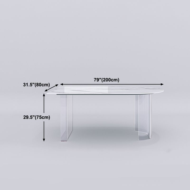 Stone Center Top Dining table Acrylic Double Pedestal Modern White Dinette Table Clearhalo 'Dining Tables & Seating' 'Dining Tables' 'dining_table' 'furn' 'furn_dining_table' 'Furniture' 'furniture_dining_table' 'Kitchen & Dining Furniture' 1200x1200_10c629e7-d3cc-4be3-b38f-5958937dbc72