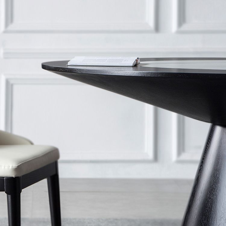 Vaste houten tafel ingesteld 1/4/5/7 pc's zwarte voetstuk eettafel met gestoffeerde stoel