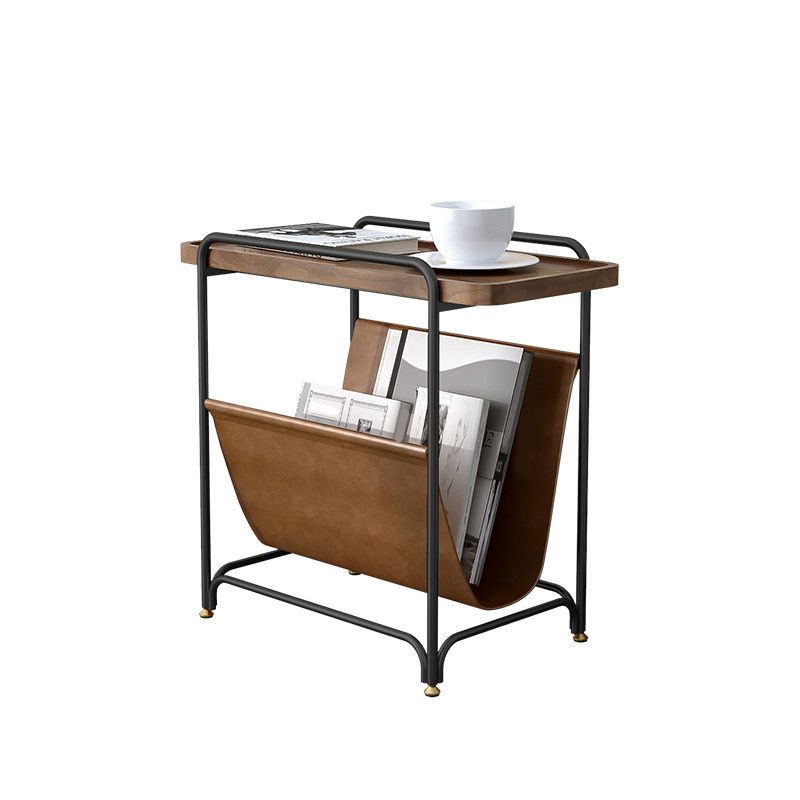Rectangle Wood Top Side Table Iron Frame End Table with Magazine Holder Clearhalo 'Coffee & Accent Tables' 'End & Side Tables' 'end_side_tables' 'furn' 'furn_end_side_tables' 'Furniture' 'Living Room Furniture' 1200x1200_10cd20c0-e79d-482e-9e0d-574d391e96eb
