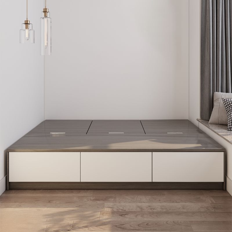 White and Brown Finish Platform Bed Lift Up Storage Platform Bed Frame Clearhalo 'Bedroom Furniture' 'Beds' 'furn' 'furn_beds' 'Furniture' 1200x1200_10d4d8db-fa7a-4e5b-b2df-53af87860412