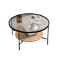 Mesa de centro individual contemporánea con tapa de cristal redonda de 4 patas y estante de almacenamiento